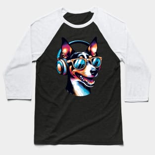 Smiling Rat Terrier DJ in Bold Japanese Art Baseball T-Shirt